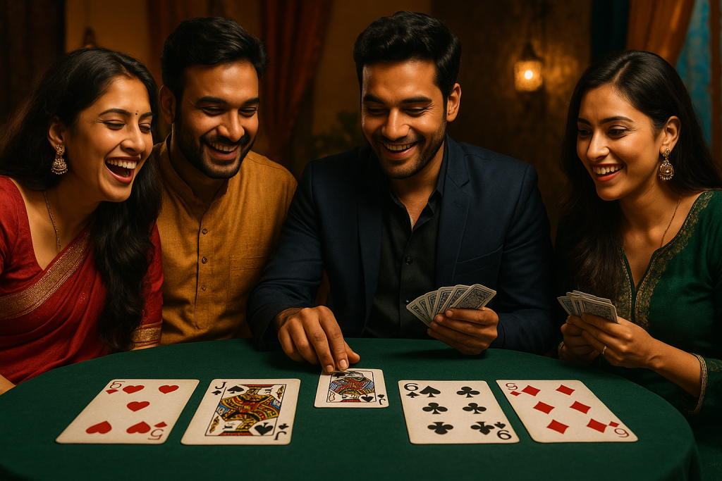 Players enjoying a game of Andar Bahar - a popular Indian card game.